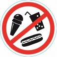 Наклейка запрещающий знак `С продуктами питания вход запрещен` 150*150 мм