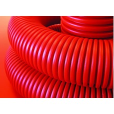 Двустенная труба ПНД гибкая для кабельной канализации д.125мм с протяжкой, SN8, в бухте 50м, цвет красный