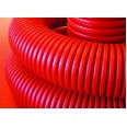 Двустенная труба ПНД гибкая для кабельной канализации д.63мм с протяжкой, SN13, в бухте 100м, цвет красный