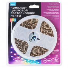 10-96 Комплект адресной светодиодной ленты 24В, 14,4Вт/м, smd5050, 60д/м, IP65, ширина подложки 10мм(белая), 5м, RGB, с аксессуарами (адаптер питания, контроллер для адресной RGB ленты с радио пультом).