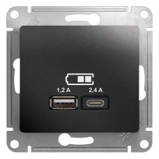 GLOSSA USB РОЗЕТКА А+С, 5В/2,4А, 2х5В/1,2 А, механизм, АНТРАЦИТ