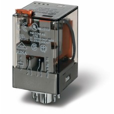 Универсальное электромеханическое реле монтаж в розетку 8-штырьковый разъем 2CO 10A контакты AgNi+Au катушка 110В AC степень защиты RTI опции: кнопка тест + мех.индикатор