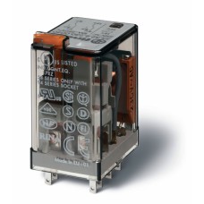Миниатюрное универсальное электромеханическое реле монтаж в розетку 2CO 10A контакты AgNi катушка 12В DC степень защиты RTI опции: кнопка тест + диод + LED