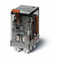 Миниатюрное силовое электромеханическое реле монтаж в розетку или наконечники Faston (4.8х0.5мм) 2CO 12A контакты AgNi катушка 60В DC степень защиты RTI опции: кнопка тест + LED + диод