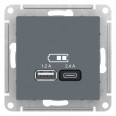 ATLASDESIGN USB РОЗЕТКА А+С, 5В/2,4А, 2х5В/1,2А, механизм, ГРИФЕЛЬ