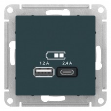 ATLASDESIGN USB РОЗЕТКА А+С, 5В/2,4 А, 2х5В/1,2 А, механизм, ИЗУМРУД