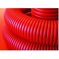 Двустенная труба ПНД гибкая для кабельной канализации д.140мм с протяжкой, SN6, в бухте 50м, цвет красный
