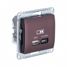 GLOSSA USB РОЗЕТКА А + тип-С 45Вт высокоскор.заряд. QC,PD, механизм, БАКЛАЖАНОВЫЙ