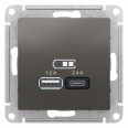 ATLASDESIGN USB РОЗЕТКА А+С, 5В/2,4 А, 2х5В/1,2 А, механизм, СТАЛЬ