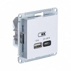 ATLASDESIGN USB РОЗЕТКА A + тип-C 45Вт высокоскор.заряд. QC, PD, механизм, БЕЛЫЙ