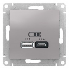 ATLASDESIGN USB РОЗЕТКА А+С, 5В/2,4А, 2х5В/1,2А, механизм, АЛЮМИНИЙ