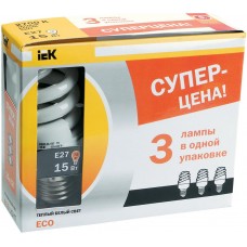 Лампа спираль КЭЛP-FS Е27 15Вт 4000К ПРОМОПАК (упак. 3шт) ECOLIGHT