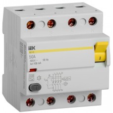 Выключатель дифференциальный (УЗО) ВД1-63 4Р 50А 100мА тип А ИЭК