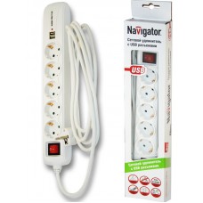 Сетевой фильтр Navigator 94 687 NPE-USB-05-300-ESC-3x1 с USB вых. 5гн. 3м
