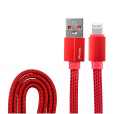 USB кабель для iPhone 5/6/7/8/Х моделей шнур ткань плоский 1М красный