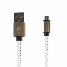 USB кабель microUSB, шнур в кожаной оплетке белый