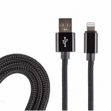 USB кабель для iPhone 5/6/7/8/X моделей, в армированной оплетке черный