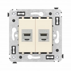 Компьютерная розетка RJ-45 без шторки в стену, кат.6 двойная экранированная, Avanti , Ванильная дымка 