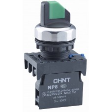 NP8 Переключатель 3 положения с подсветкой, красный, 2НО, AC110-220В(LED) IP65 (CHINT)