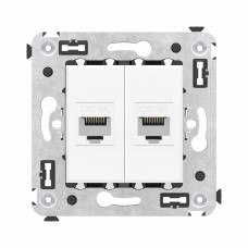 Компьютерная розетка RJ-45 без шторки в стену, кат.6А двойная, Avanti , Белое облако 