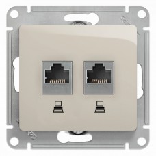 GLOSSA РОЗЕТКА двойная компьютерная RJ45+RJ45, кат.5Е, механизм, МОЛОЧНЫЙ