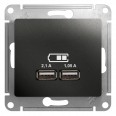 GLOSSA USB РОЗЕТКА А+А,5В/2,1 А, 2х5В/1,05 А, механизм, АНТРАЦИТ