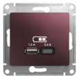 GLOSSA USB РОЗЕТКА А+С, 5В/2,4А, 2х5В/1,2 А, механизм, БАКЛАЖАНОВЫЙ