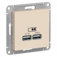 ATLASDESIGN USB РОЗЕТКА A+A, 5В/2,1 А, 2х5В/1,05 А, механизм, БЕЖЕВЫЙ