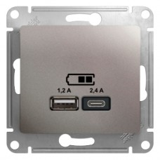 GLOSSA USB РОЗЕТКА А+С, 5В/2,4А, 2х5В/1,2 А, механизм, ПЛАТИНА