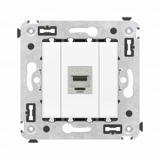 Компьютерная розетка RJ-45 без шторки в стену, кат.6 одинарная экранированная, Avanti , Белое облако 